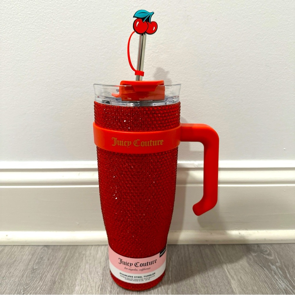 JUICY COUTURE BLING Tumbler RED Rhinestone HOT&COLD Cherry LIMITED Edition 40oz